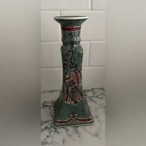 Vintage Chinoiserie Chinese Porcelain Tassel Pattern Candle Stick Holder EUC